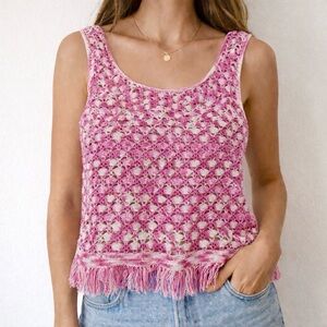 Handmade Crochet Fringe Tank Pink Boho
